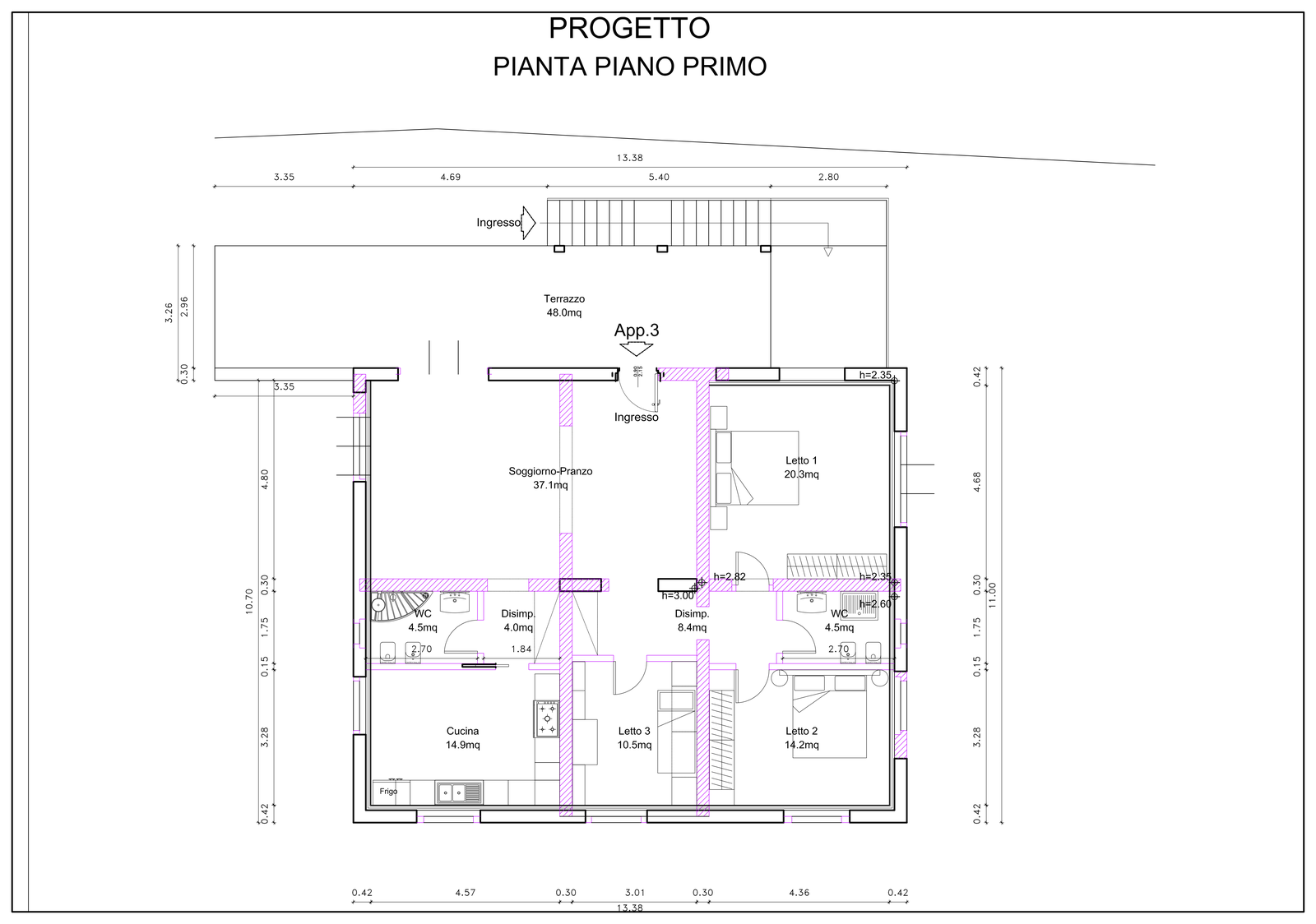 First floor plan — master apartment with panoramic terrace, villa Abruzzo