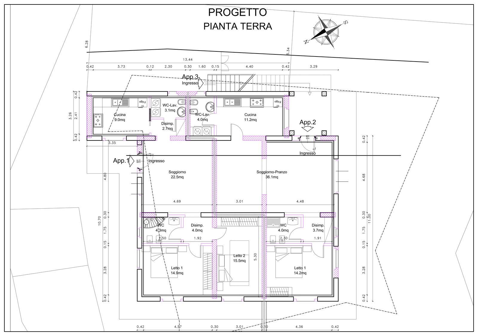 Ground floor plan — two independent units, villa Francavilla al Mare Abruzzo